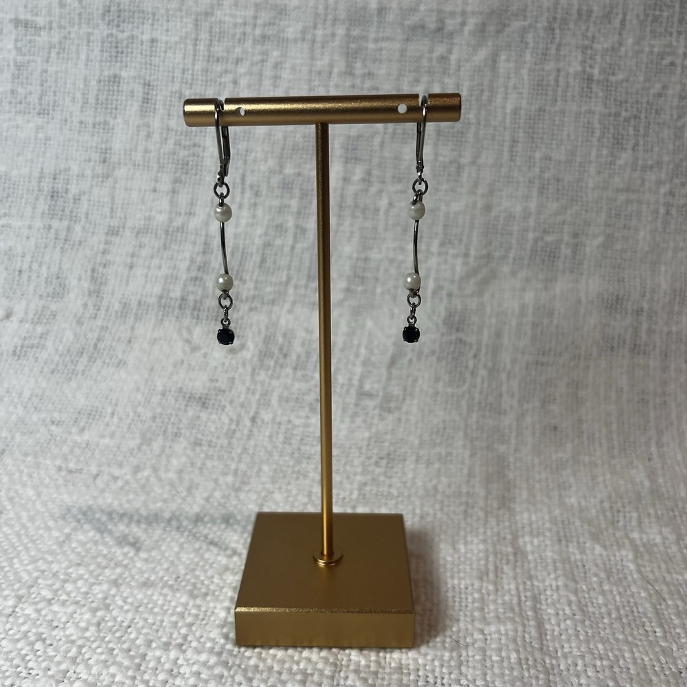 Silver White Pearl Black Crystal Bead Drop Dangle Earrings Streetwear Casual Y2K
